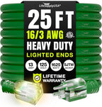 25ft Outdoor/Indoor Extension Cord 16/3 Gauge Heavy Duty 3 Prong SJTW, Waterproof, ETL Listed, Flexible Cold-Resistant Long Power Cord,13A 125V 1625W, Green by LifeSupplyUSA