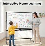 Large 72x40 Inch Mobile Whiteboard, Double-Sided Magnetic Dry Erase Board on 360-Degree Rolling Stand, Height-Adjustable, Reversible for Office, Classroom & Home Use