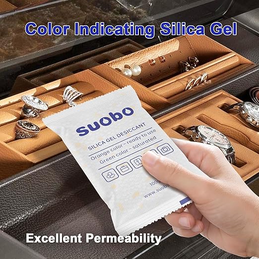 Silica Gel Packets, 100 Gram 10 Packs Moisture Absorbers with Color Indicating, Food Safe Desiccant Packs for Storage, Silica Packets for Foods, Electronics, Closet, 3D Filaments