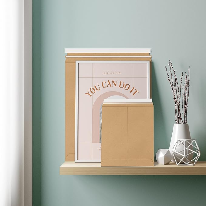 Natural Kraft Rigid Mailers, 12.75 x 15 Inches. Pack of 10 Paperboard Envelopes. Sturdy Stay Flat Mailers with Self-Seal Closure. Recyclable Hard Envelopes for Mailing. Stayflat Mailer