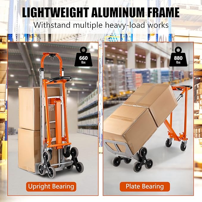 3in1 Aluminum Hand Truck 880 lb Capacity, Stair Climbing Cart Utility Cart Converts from Hand Truck Dolly to Platform Cart 3 Positions for Transport & Moving with 10" Rubber Wheels