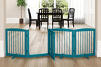 Freestanding Dog Gate with Door, Pet Gate for Stairs, 80 inch Wide Pet Barrier Indoor, Dog Fences Indoor, Support Feet Included, 4 Panels, 24" Tall, Blue