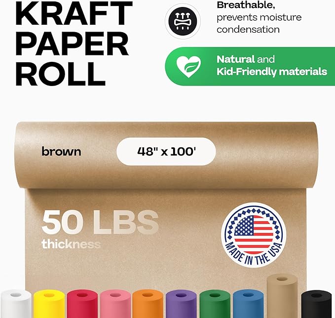 Brown Paper Roll 48" x 1200" (100 feet) - USA-Made Thick Kraft Paper Roll 50lb Thickness for Packing, Moving, Shipping & Crafts/Arts - 100% Recycled Natural Craft Wrapping Material by IDL Packaging