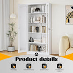 Metal Storage Cabinet with Lock and Glass Doors,71" Tall Glass Display Cabinet,White Storage Cabinets,Locking Curio Cabinets with 5 Shelves for Collectibles,Home,Office,Living Room