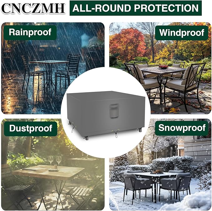 Square Heavy Duty Patio Table Covers Waterproof, 600D Outdoor Dining Table and Chair Set Covers, Outdoor Furniture Cover Waterproof for Sectional Sofa Couch 32''L x 32''W x 28''H, Grey