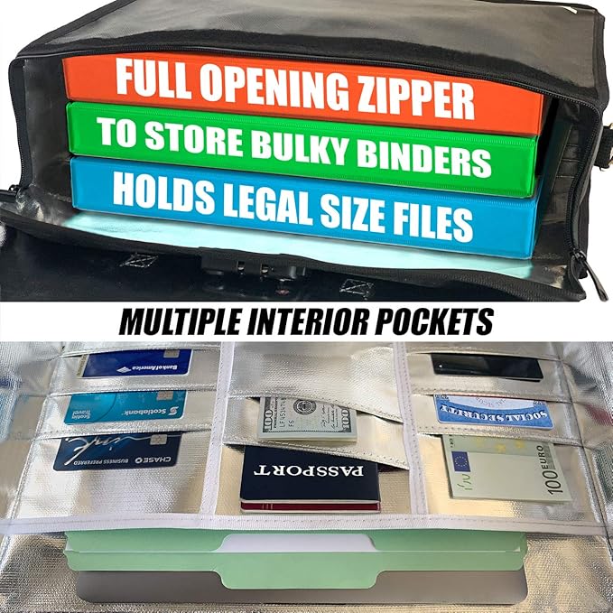 Fireproof & Waterproof Document Bag XXL 17.5x13x5 with TSA Lock, High-Viz Design, Flexible Fireproof Bag for A3 & Legal Size Files, Developed by USA Engineers & Firefighters, Travel Ready