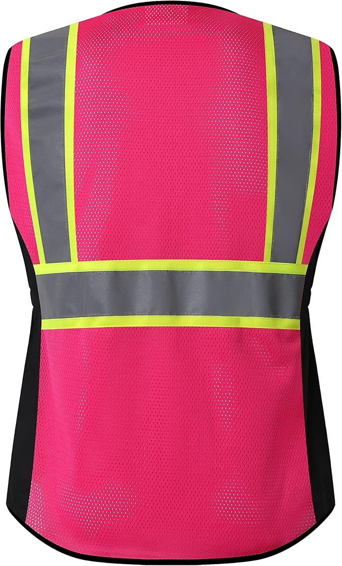 Safety Vest for women, Hi vis Reflective Lady Work vest With 9 Multi Pocket And Zipper