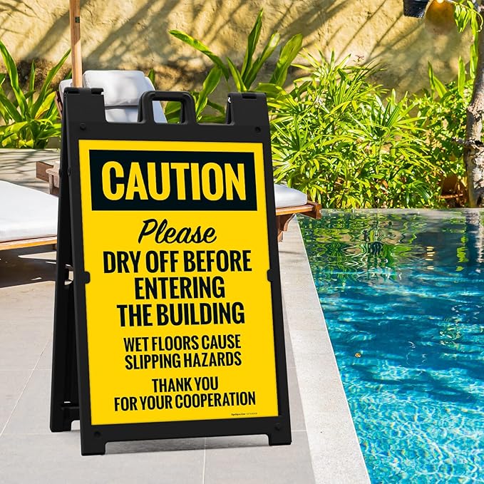 Caution Please Dry Off Wet Floor Sidewalk Sign Kit, 24x36 Inches, With A Frame Stand, Made in USA