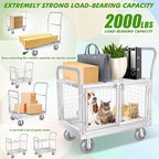 Platform Truck Cart with Cage 2-Door Design 7 in 1 Mutipurpose Handcart with 5" Wheel 39"x25" Large Uitility Cart, Mesh Plate w/Removalble Fence 6-Side, Load 2000lbs for Grocery/Laundry/Stall/Storage