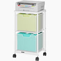 Rolling File Cart with 2 Storage Drawers,Under Desk Storage Cart,Hanging File Folder Organizer with Wheels, Filing Cabinet Mobile Printer Stand Utility Craft Cart for Home Office,White