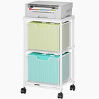 Rolling File Cart with 2 Storage Drawers,Under Desk Storage Cart,Hanging File Folder Organizer with Wheels, Filing Cabinet Mobile Printer Stand Utility Craft Cart for Home Office,White