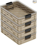 SIDIO Quarter Crate 4 Pack of Stackable Storage Bins - Organizer Bins with Dividers for Garage Organization, Home Storage - Heavy Duty Plastic Containers - 19.16” x 12.75”x 4.57” (Tan)