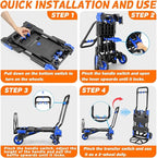 2-in-1 Folding Hand Truck with Retractable Handle, 330LBS Capacity Heavy Duty Hand Dolly, Collapsible Dolly Cart with Wheels for Luggage/Moving/Travel