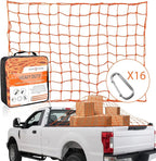 Seven Sparta 5’ x 7’ Bungee Cargo Net Stretches to 10' x 14' for Truck Bed, Pickup Bed, Trailer, Trunk, SUV with 16 Bonus D Clip Carabiners Car Organizer Net for Large Loads (Orange, 5'x7')