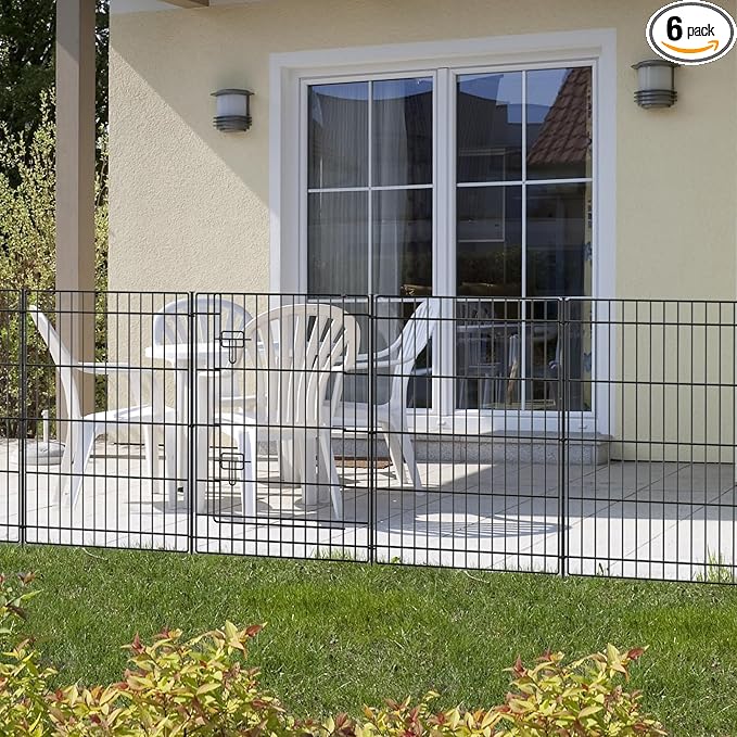 INJOPEXI Decorative Metal Garden Fence 6 Panels 11.8ft (L)×30in (H) Garden Fence Outdoor 5 Fence Panels + 1 Gate Rustproof Wire No Dig Temporary Garden Fencing Animal Barrier Fencing for Yard Patio