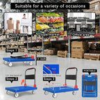 Heavy Duty Platform Truck Cart with Brake Wheels & Foldable Fences 1300lbs Capacity Flatbed Cart for Moving and Transport 36"x24" Moving Dolly for Warehouse/Industrial/Home, Blue