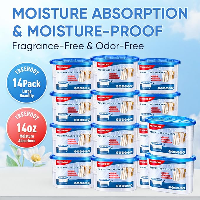 14 Pack Moisture Absorbers, 14 OZ Humidity Absorber Bucket, Moisture Absorbers for Closet, Dehumidifier Bucket for Wardrobes, Kitchens and Bathrooms, Fragrance Free Humidity Absorber