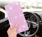 Cacturism Car Registration and Insurance Holder, Car Accessories Vehicle Glove Box Car Organizer Men Women Wallet Case with Magnetic Shut for Cards, Essential Document, Driver License, Bling Pink