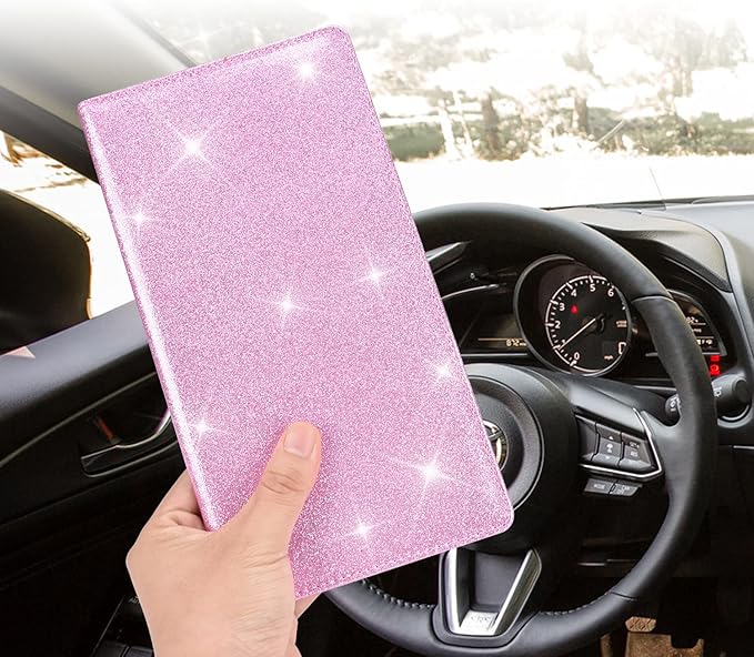 Cacturism Car Registration and Insurance Holder, Car Accessories Vehicle Glove Box Car Organizer Men Women Wallet Case with Magnetic Shut for Cards, Essential Document, Driver License, Bling Pink