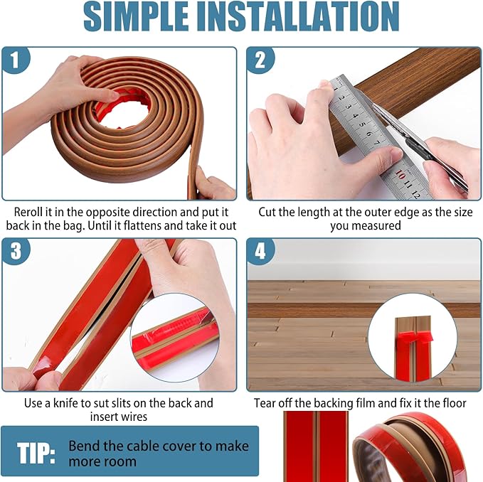 Floor Cord Covers for Wires 3.3FT Cable Hider Wire Cover Self Adhesive Cord Hider Floor for Offices, Homes, Workshops, Warehouses Cable Cavity 0.39" W x 0.27" H