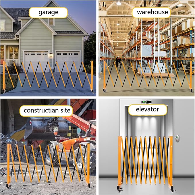 11FT Industrial Expandable Barricade Folding Security Gate with Wheels,Retractable Driveway Gate with Aluminum Fence(Yellow, 11FT)