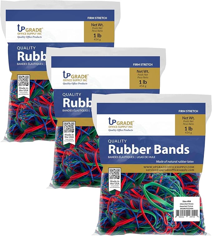 Upgrade Rubber Bands, Assorted Sizes & Colors, 1 lb 3-Pack, USA