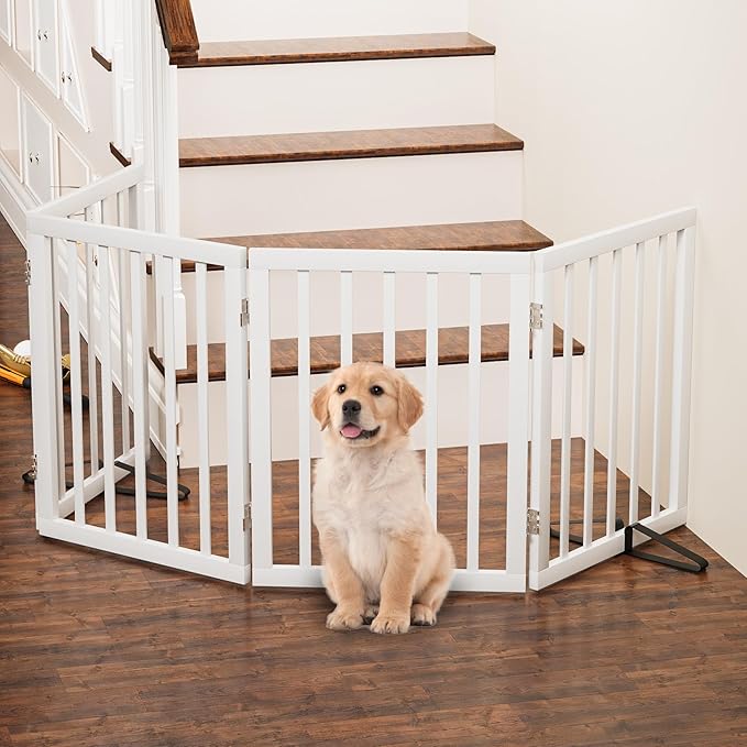 Freestanding Foldable Dog Gate - 4 Panel Room Divider (White)