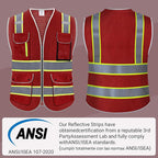 High Visibility Safety Vest - Reflective Breathable Mesh with 9 Pockets, Front Zipper for Men & Women - Meets ANSI/ISEA Standards