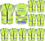 BeautyWill Custom Logo 10/20 Pack Safety Vest Class2 High Visibility Vest with Pockets Breathable Construction Vest Bulk