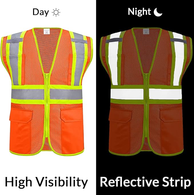 Custom Safety Vest with Logo Pockets High Visibility Reflective Vests Construction Security Workwear