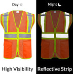 Custom Safety Vest with Logo Pockets High Visibility Reflective Vests Construction Security Workwear