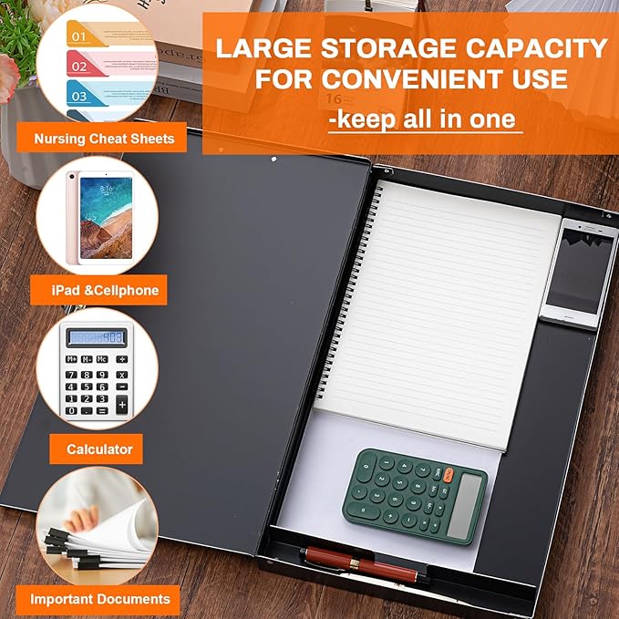 3 Pcs 11 x 17 Inch Aluminum Clipboard with Storage Metal Clipboard High Capacity Clip for Student Teacher Nurse, Black