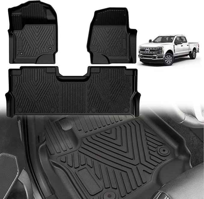 TripleAliners Floor Mats Compatible with Ford 2017-2025 2026 F250/F350/F450 Floor Mats Super Duty Accessories Crew Cab 1st & 2nd Row Floor Liners TPE All Weather Protection Heavy Duty Custom Fit