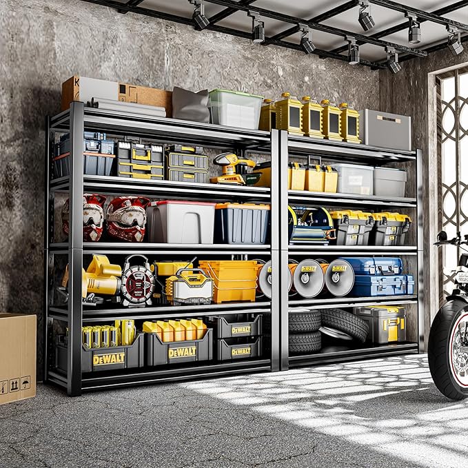 72" H Adjustable Garage Shelving 2500LBS Storage Shelves 5-Tier Heavy Duty Metal Shelves Utility Industrial Shelves Rack for Garage Warehouse Pantry Basement,Black (19.6" D×47.2" W×72" H)