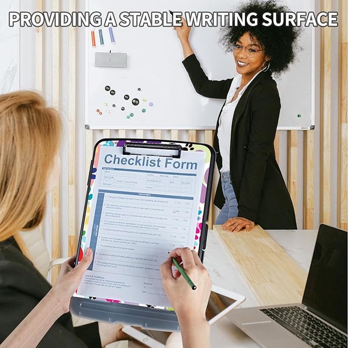 Clipboard with Storage,Clip Boards 8.5X11 with Storage & Pen Holder,Heavy Duty Plastic Nursing Clipboards Foldable,Coaches Clipboard Folder Case,School Office Supplies，Dog Pawprint Multicolor
