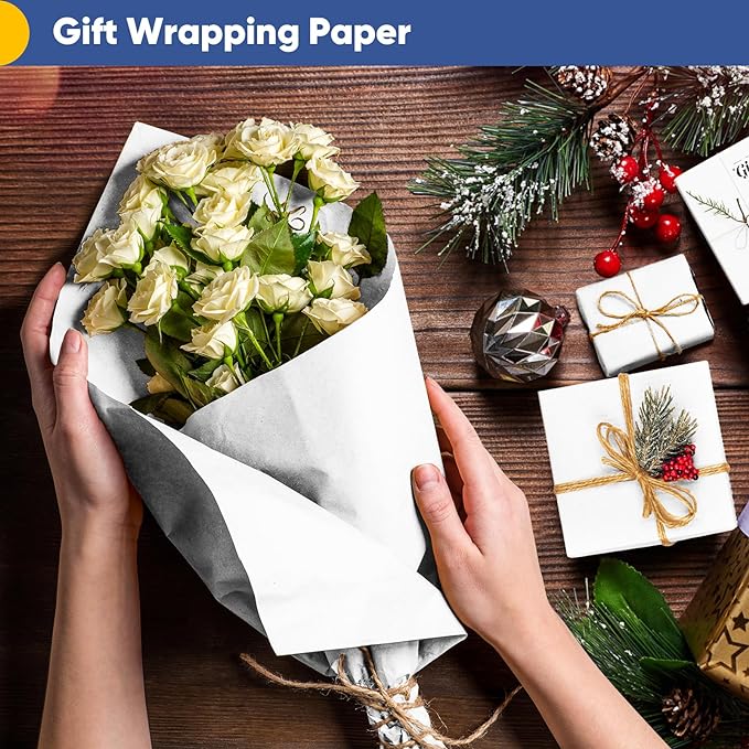 Vanhench White Wrapping Paper 17.5"x1200"(100'), White Easel Painting Drawing Paper Roll Kids Art Supplies, Chart Poster Bulletin Board, Floor Covering Arts Crafts Gift Wrap 80GSM 55LB
