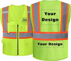 Safety Vest Customize Logo with 5 Pockets & Zipper Reflective High Visibility Vest Class 2 Outdoor Workwear