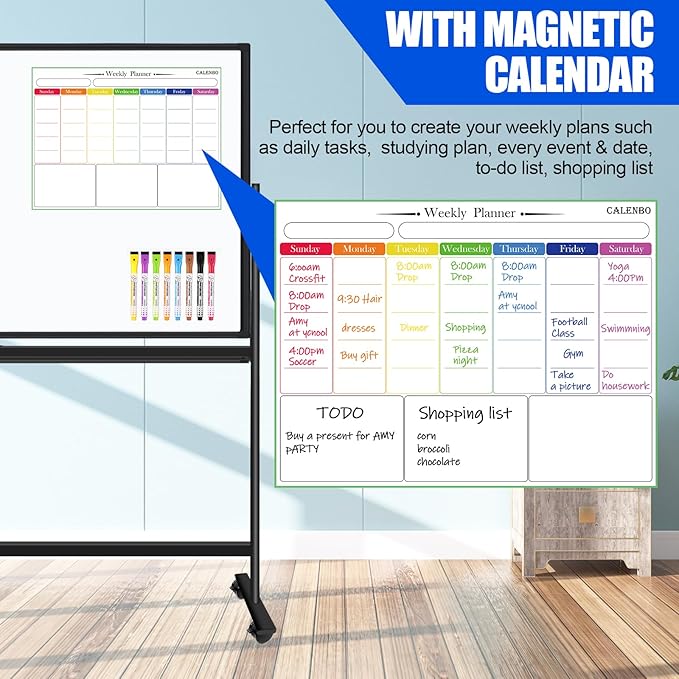 Large Rolling White Boards on Wheels 60 X 36 Inches Magnetic Dry Erase Board with Stand, Double-Sided 5' x 3' Whiteboard with Stands Stand Up White Board for Office, School, Home