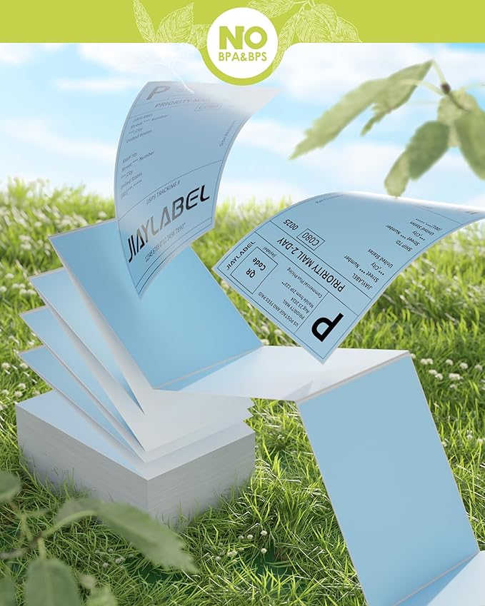 4x6 Thermal Shipping Label Mailing Postage Stickers Paper for Direct Thermal Label Printer USPS UPS Address Big Packing Fanfold Blue Color 500 Labels/Stack,1 Stack