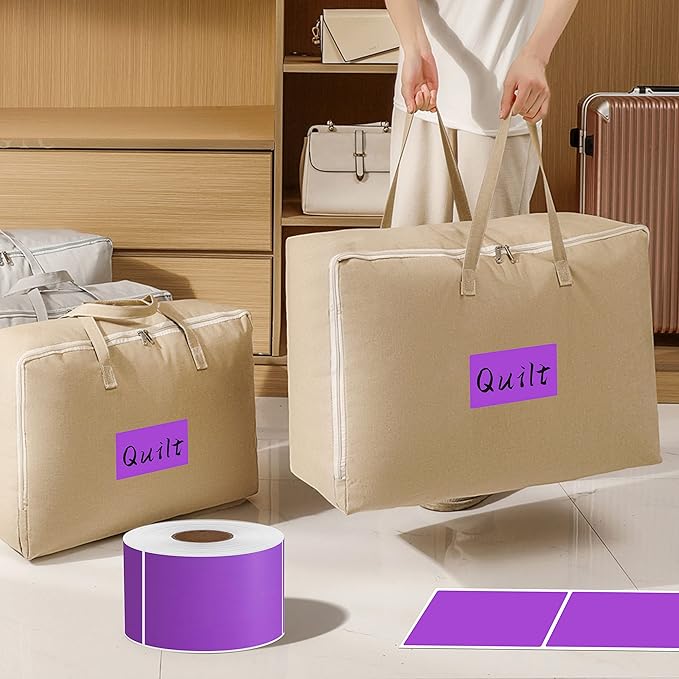 PARLAIM 3" x 5" Rectangle Color Code Stickers,500 per Dispenser Box Roll Labels,Adhesive Roll Square Label Stickers for Inventory (Purple)