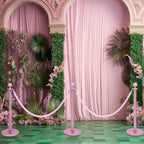 Ferraycle 4 Pcs Stainless Steel Stanchions Post Queue 38 Inch, 5 ft Velvet Carpet Ropes and Pole, Control Barriers for Wedding Birthday Party Decoration Sand Injection Hollow Base Set (Glitter Pink)