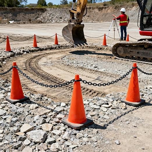 82FT Black Plastic Chain Barrier - 1.5 Inch Link Weatherproof Safety Chain for Crowd Control, Parking Lot, Queue Line, Driveway & Halloween Decor