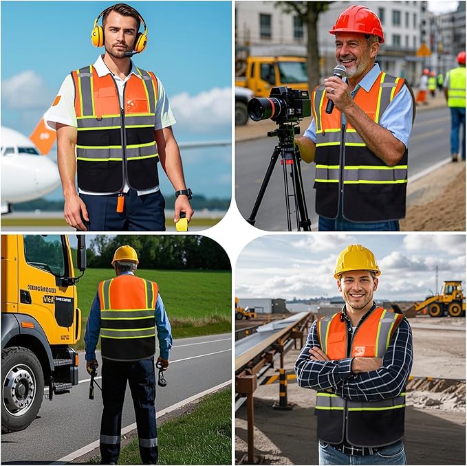 Custom Safety Vest with Logo Pockets High Visibility Reflective Vests Construction Security Workwear