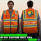 BeautyWill Custom Logo 10 Pockets Safety Vest Class2 ANSI Certified High Visibility Reflective Vest