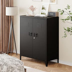 Metal Storage Cabinet with Lock, Locking Cabinets with 2 Doors and Shelves, Lockable Steel Locker Cupboard, Small Sideboard Buffet Cabinet for Home Office