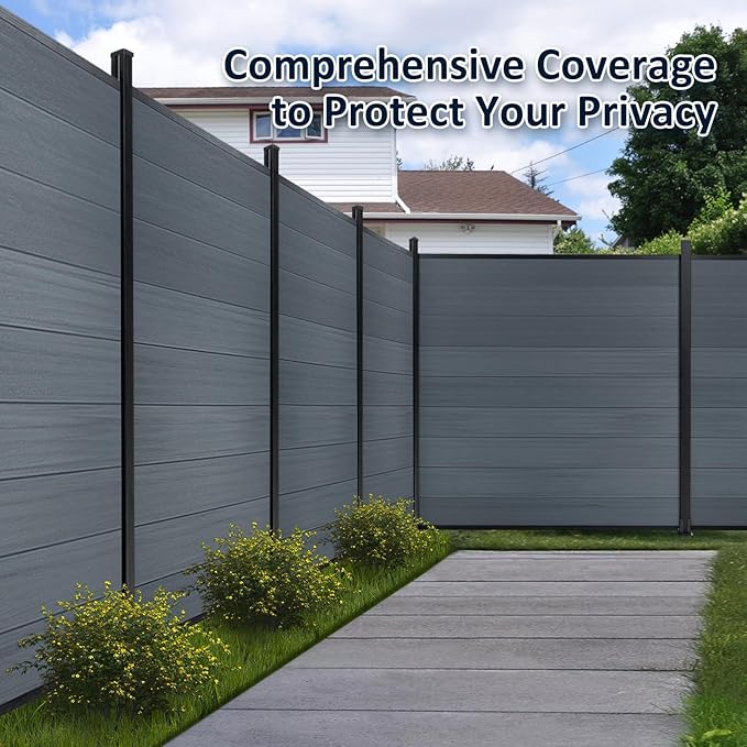 6x6Ft Outdoor Privacy Fence, Wind Resistant, Wood Plastic Composite Fence Panel with 2 Posts, Yard and Garden Fencing