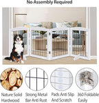 LZRS 4-Panel Freestanding Wooden Dog Gate—Extra Wide 30” Tall Foldable Pet Barrier with Support Feet, Solid Hardwood & Steel Wire Chew-Resistant Safety Gate for Doorways, Hallways, and Stairs, White