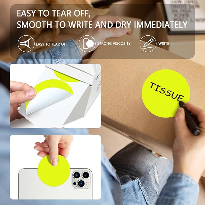PARLAIM 3" Diameter Round Fluorescent Yellow Color Coding Sticker, 4 Rolls 2000PCS Circle Dot Label,Permanent for Inventory Box Labeling