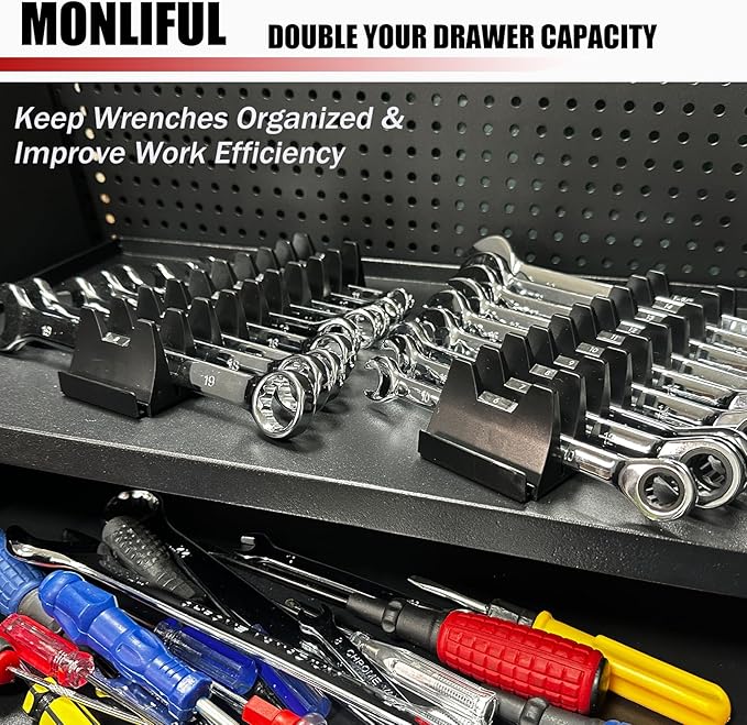 12 PCS Magnetic Modular Wrench Organizer Wrench Holder - Wrenchs Tool Organizers for Tool Drawer Storage, Wrenchs Rack with Metric SAE Labels, Tool Storage Set Holder Festival for Mechanics