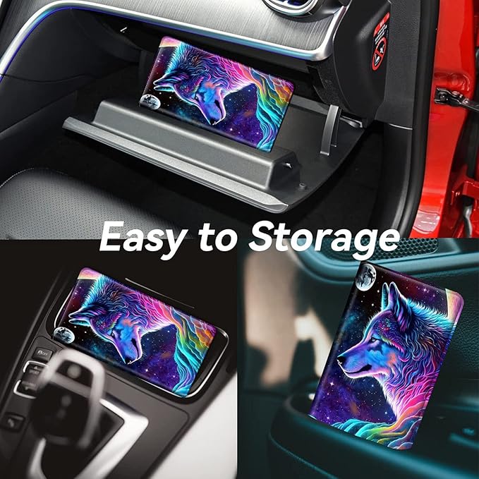 Car Registration and Insurance Holder, Leather Car Glove Box Organizer, Cool Car Accessories for ID, Driver's License Cards & Essential Document,business cards,Men&WomenNebula/Galaxy Wolf
